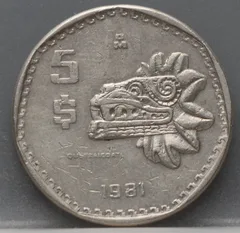 5 Pesos 1981 Mexico — Quetzalcoatl voorzijde