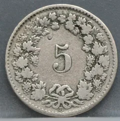 5 Rappen 1881 Zwitserland Cupronikkel achterzijde