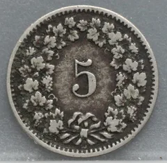 5 Rappen 1882 Zwitserland Cupronikkel achterzijde