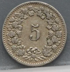 5 Rappen 1883 Zwitserland Cupronikkel achterzijde