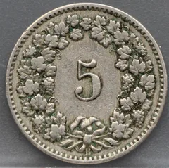 5 Rappen 1888 Zwitserland Cupronikkel achterzijde