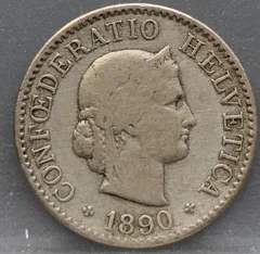 5 Rappen 1890 Zwitserland Cupronikkel voorzijde