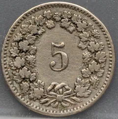 5 Rappen 1890 Zwitserland Cupronikkel achterzijde
