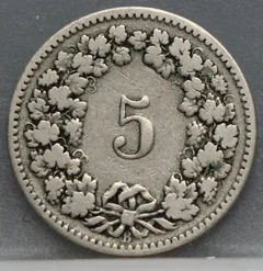 5 Rappen 1893 Zwitserland Cupronikkel achterzijde