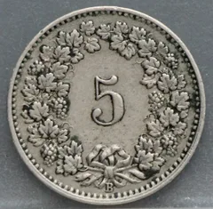 5 Rappen 1898 Zwitserland Cupronikkel achterzijde