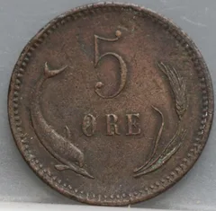 5 Øre 1874 Denemarken — Brons achterzijde