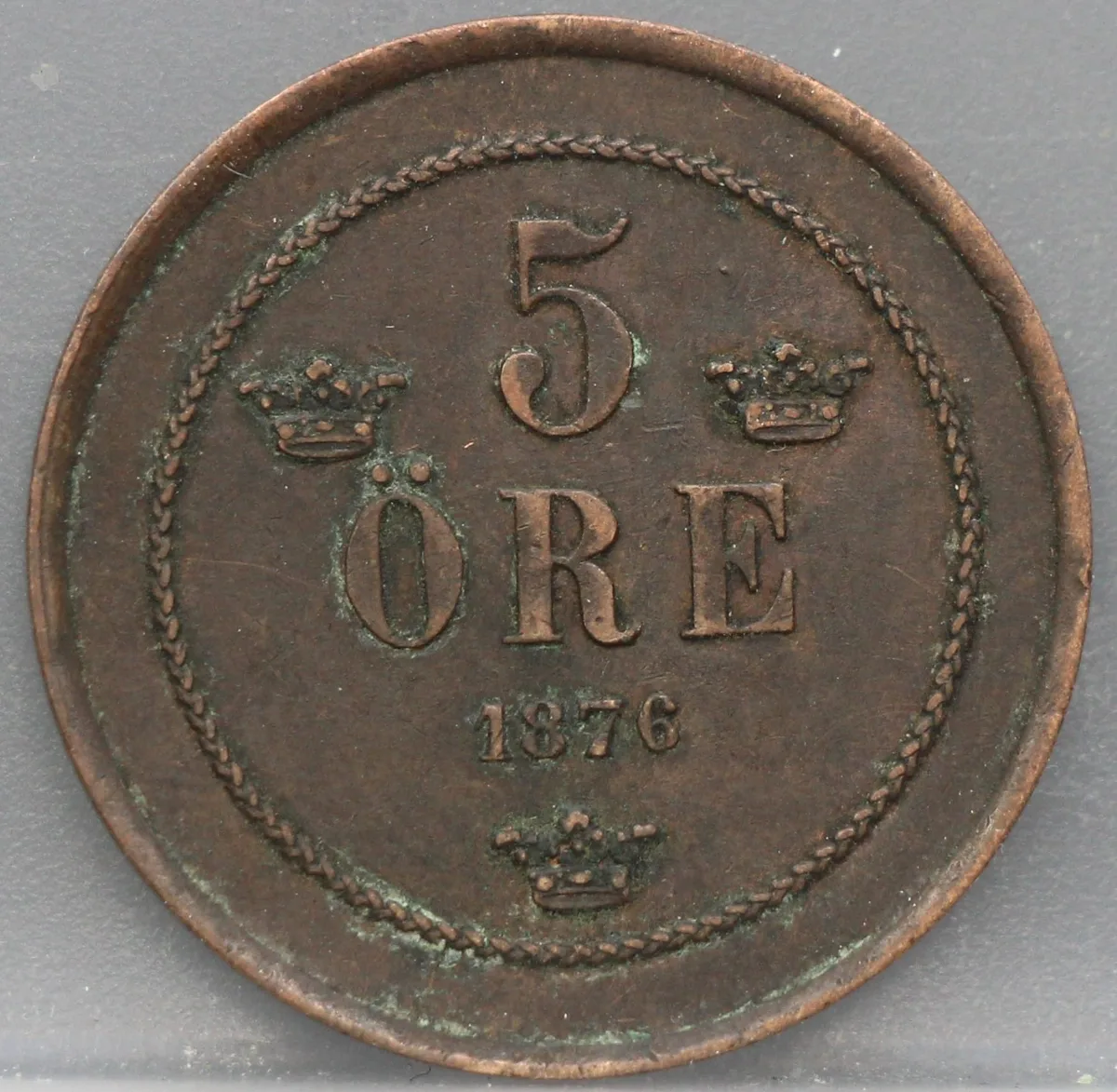 5 Öre 1876 Zweden — Brons voorzijde