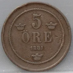 5 Öre 1881 Zweden — Brons voorzijde