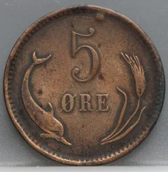 5 Øre 1884 Denemarken — Brons achterzijde