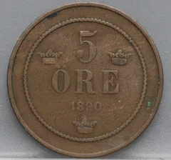5 Öre 1890 Zweden — Brons voorzijde