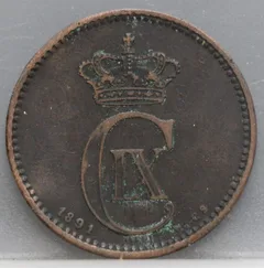 5 Øre 1891 Denemarken — Brons voorzijde