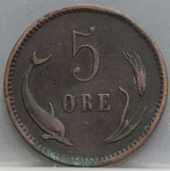 5 Øre 1891 Denemarken — Brons achterzijde