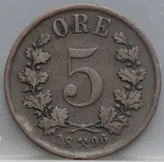 5 Øre 1896 Noorwegen — Brons voorzijde