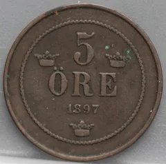 5 Öre 1897 Zweden — Brons voorzijde
