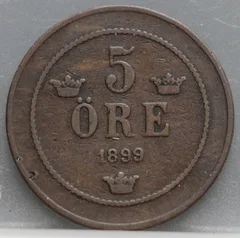 5 Öre 1899 Zweden — Brons voorzijde