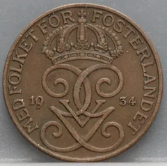5 Öre 1934 Zweden — Brons voorzijde
