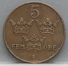 5 Öre 1934 Zweden — Brons achterzijde