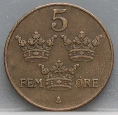 5 Öre 1935 Zweden — Brons achterzijde
