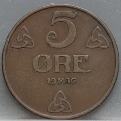 5 Øre 1936 Noorwegen Brons voorzijde