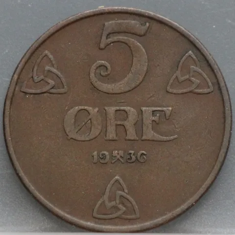 5 Øre 1936 Noorwegen Brons