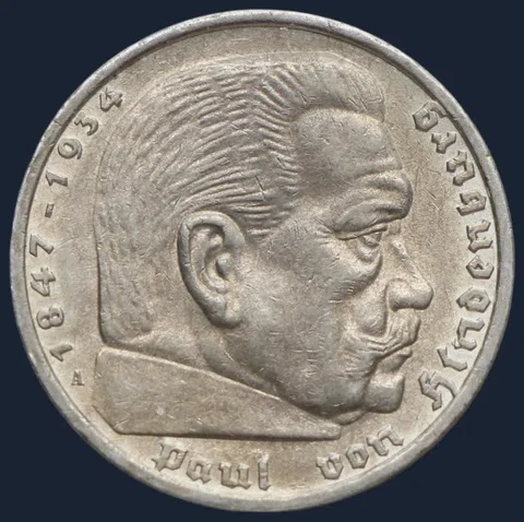 5 Reichsmark 1935 A Duitse Rijk Zilver Hindenburg