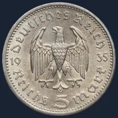 5 Reichsmark 1935 A Duitse Rijk Zilver Hindenburg