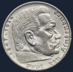 5 Reichsmark 1935 F Duitse Rijk Zilver Hindenburg