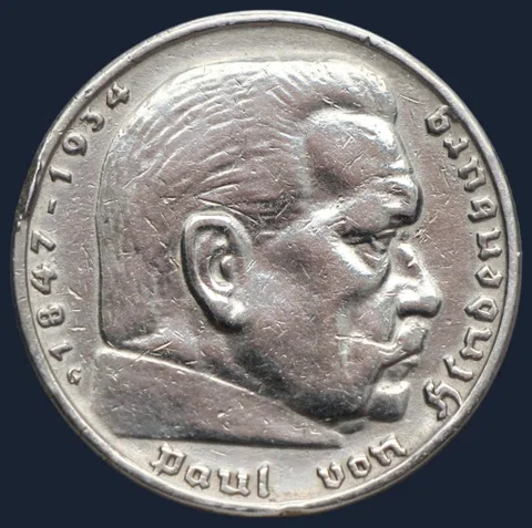 5 Reichsmark 1935 G Hindenburg Duitse Rijk Zilver