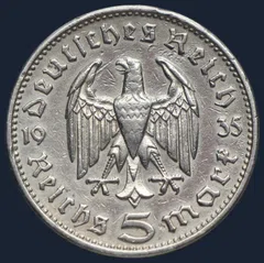 5 Reichsmark 1935 G Hindenburg Zilver