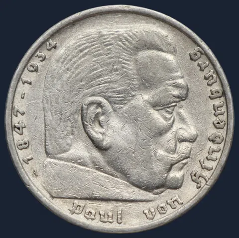 5 Reichsmark 1936 A Duitse Rijk Zilver Hindenburg