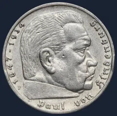 5 Reichsmark 1936 F Duitse Rijk Zilver Hindenburg