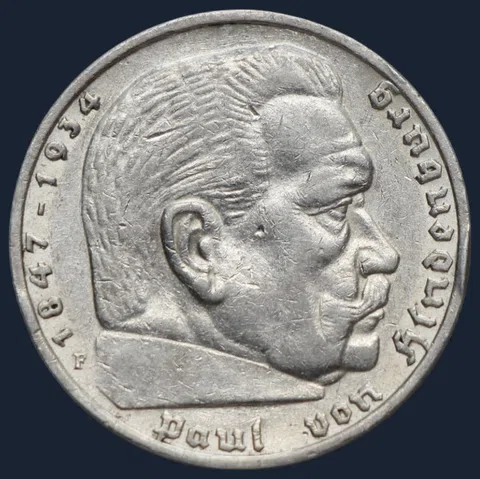5 Reichsmark 1936 F Duitse Rijk Zilver Hindenburg
