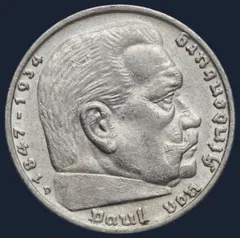 5 Reichsmark 1938 D Duitse Rijk Zilver Hindenburg