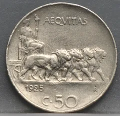50 Centesimi 1925 Italië Kopernikkel voorzijde