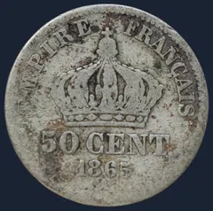 50 Centimes 1865 A Frankrijk Zilver