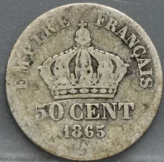 50 Centimes 1865 Frankrijk Zilver achterzijde