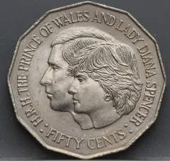 50 Cents 1981 Australië — Huwelijk Prins van Wales & Lady Diana voorzijde, Cupronikkel