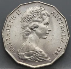 50 Cents 1981 Australië — Huwelijk Prins van Wales & Lady Diana achterzijde, Cupronikkel