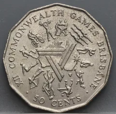 50 Cents 1982 Australië — XII Commonwealth Games Brisbane voorzijde, Cupronikkel