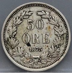 50 Öre 1875 Zweden — Zilver voorzijde