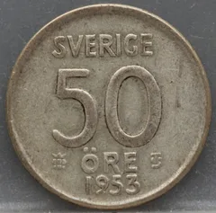 50 Öre 1953 Zweden — Zilver voorzijde