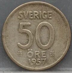 50 Öre 1957 Zweden — Zilver voorzijde