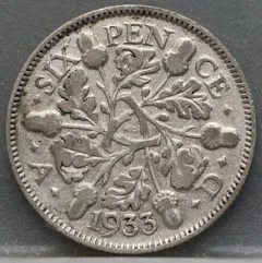 6 Pence 1933 Verenigd Koninkrijk — Zilver achterzijde, Zilver .500
