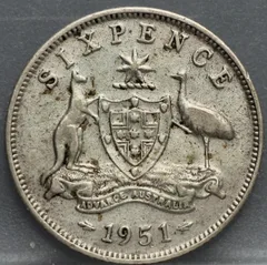 6 Pence 1951 Australië — Zilver achterzijde, Zilver .500
