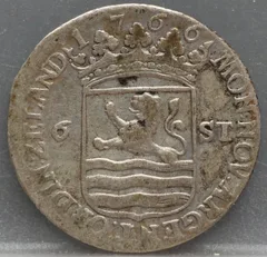 6 Stuiver 1766 Zeeland — Scheepjesschelling achterzijde, zilver