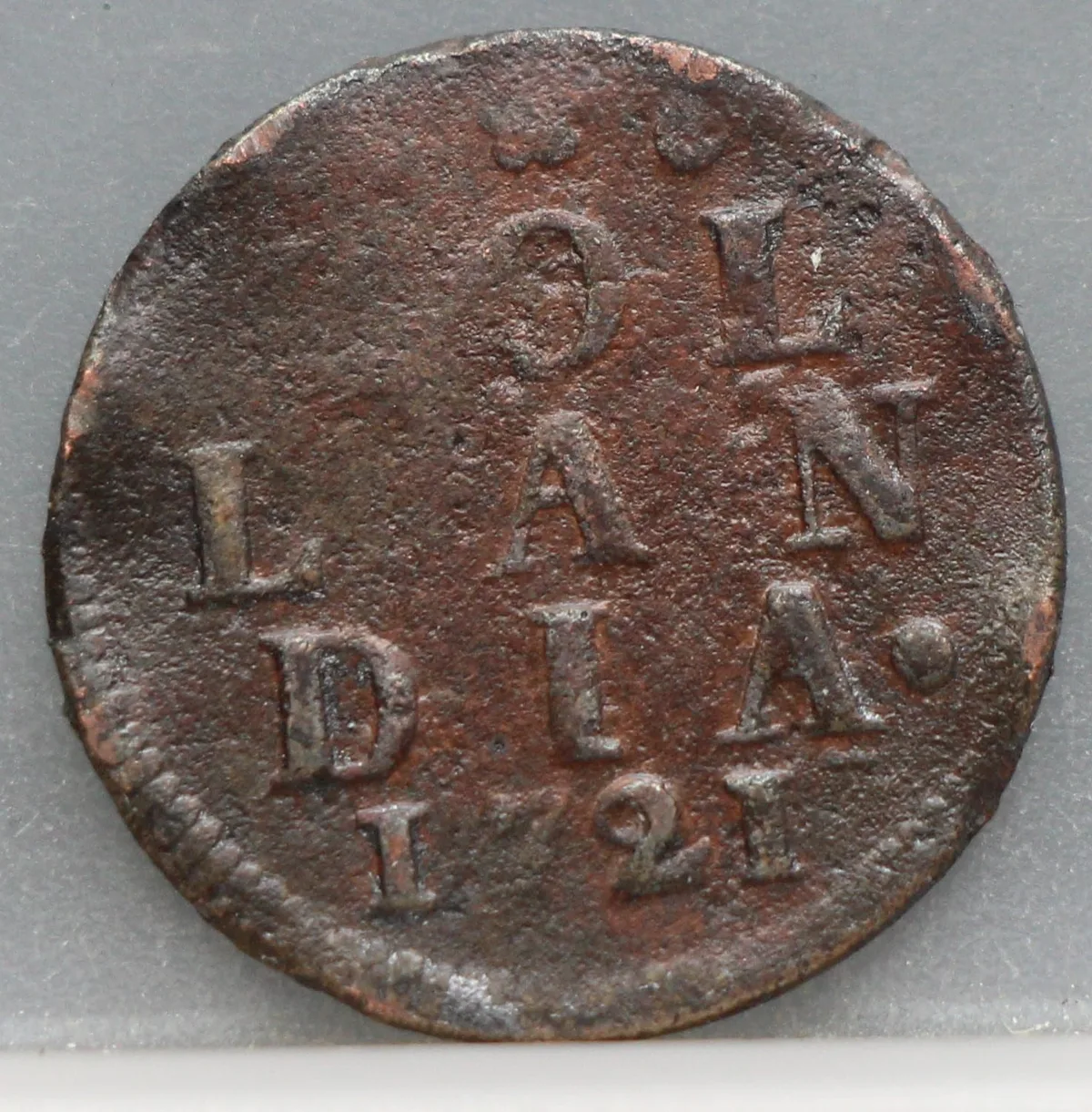 Duit 1721 Holland Koper voorzijde