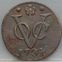 Duit 1734 Holland VOC — Koper voorzijde