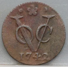 Duit 1742 Holland VOC — Koper voorzijde