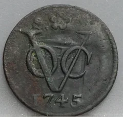 Duit 1745 Holland VOC — Koper voorzijde