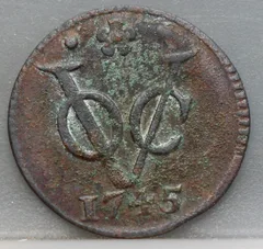 Duit 1745 Holland VOC — Koper voorzijde